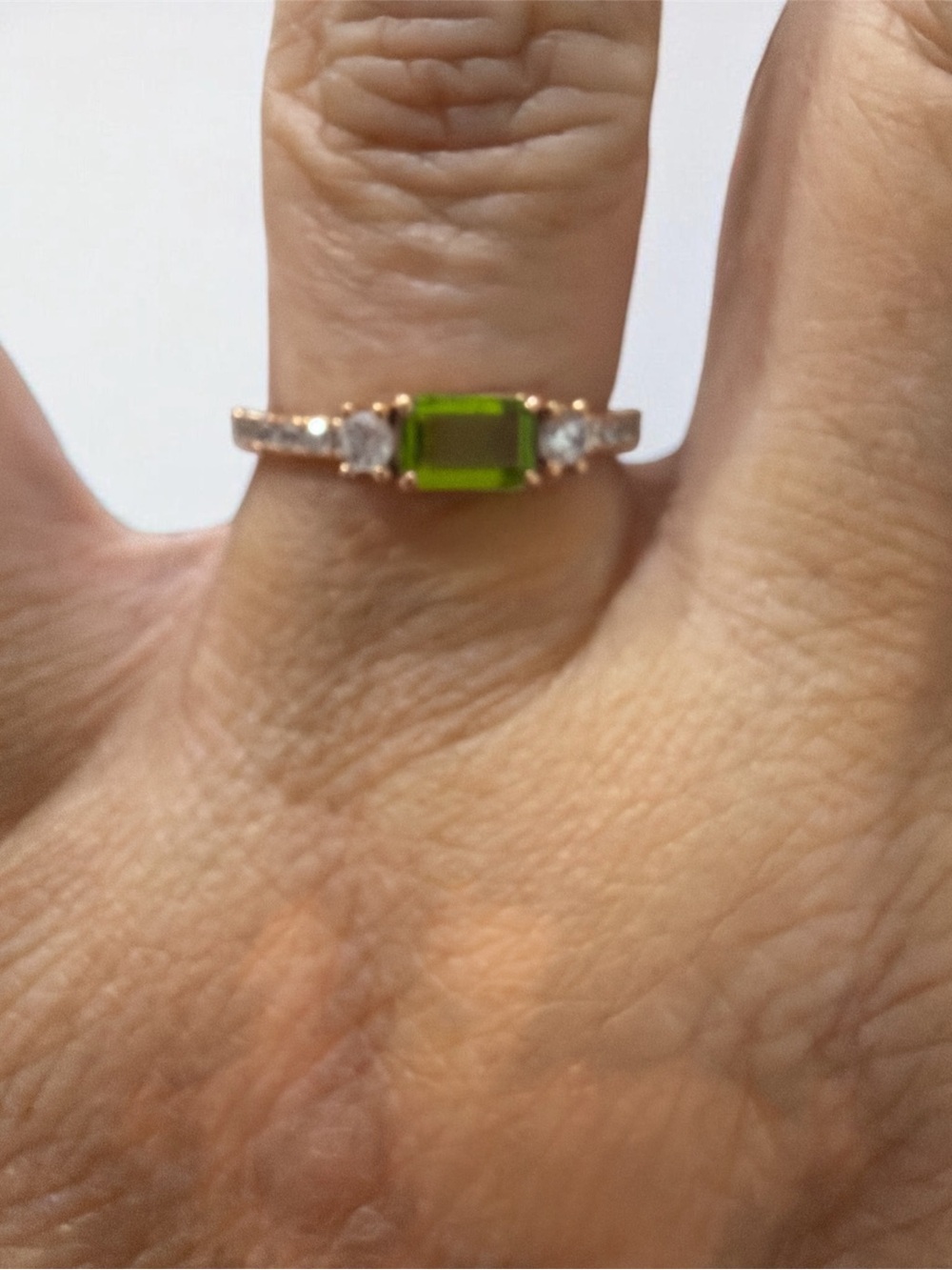 Peridot Emerald-Cut Gemstone Ring with Side Stones - Women Jewelry